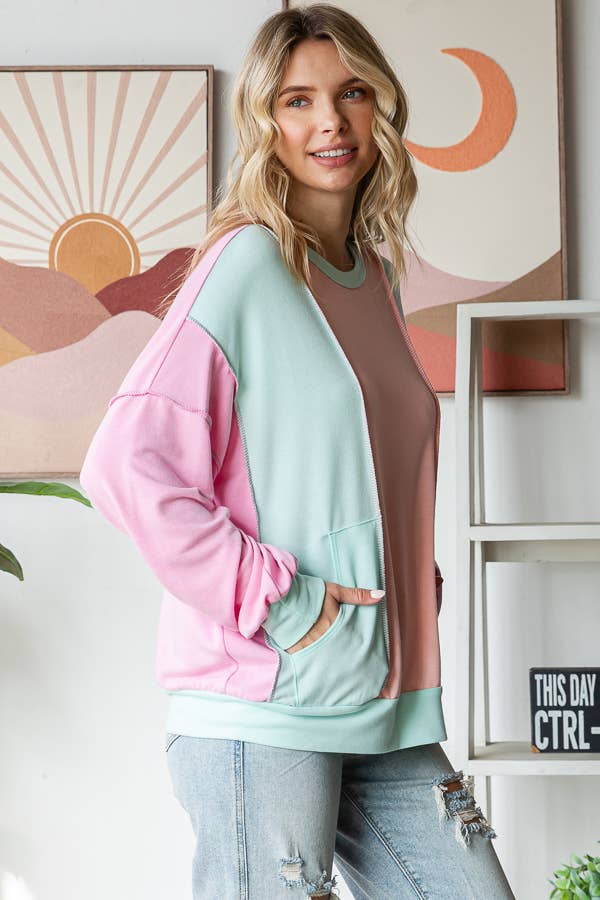 7th Ray - Color Blocked Top - Purses & Pearls
