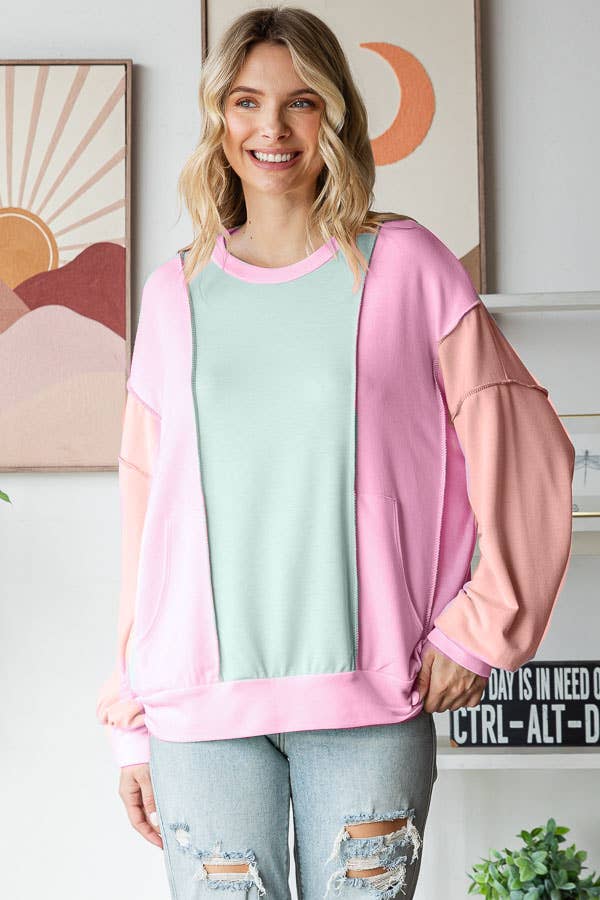 7th Ray - Color Blocked Top - Purses & Pearls