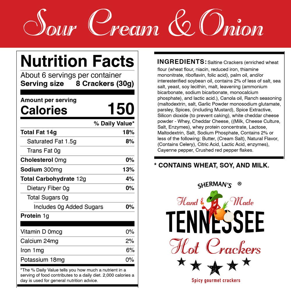 Tennessee Hot Crackers, Sour Cream & Onion Flavor