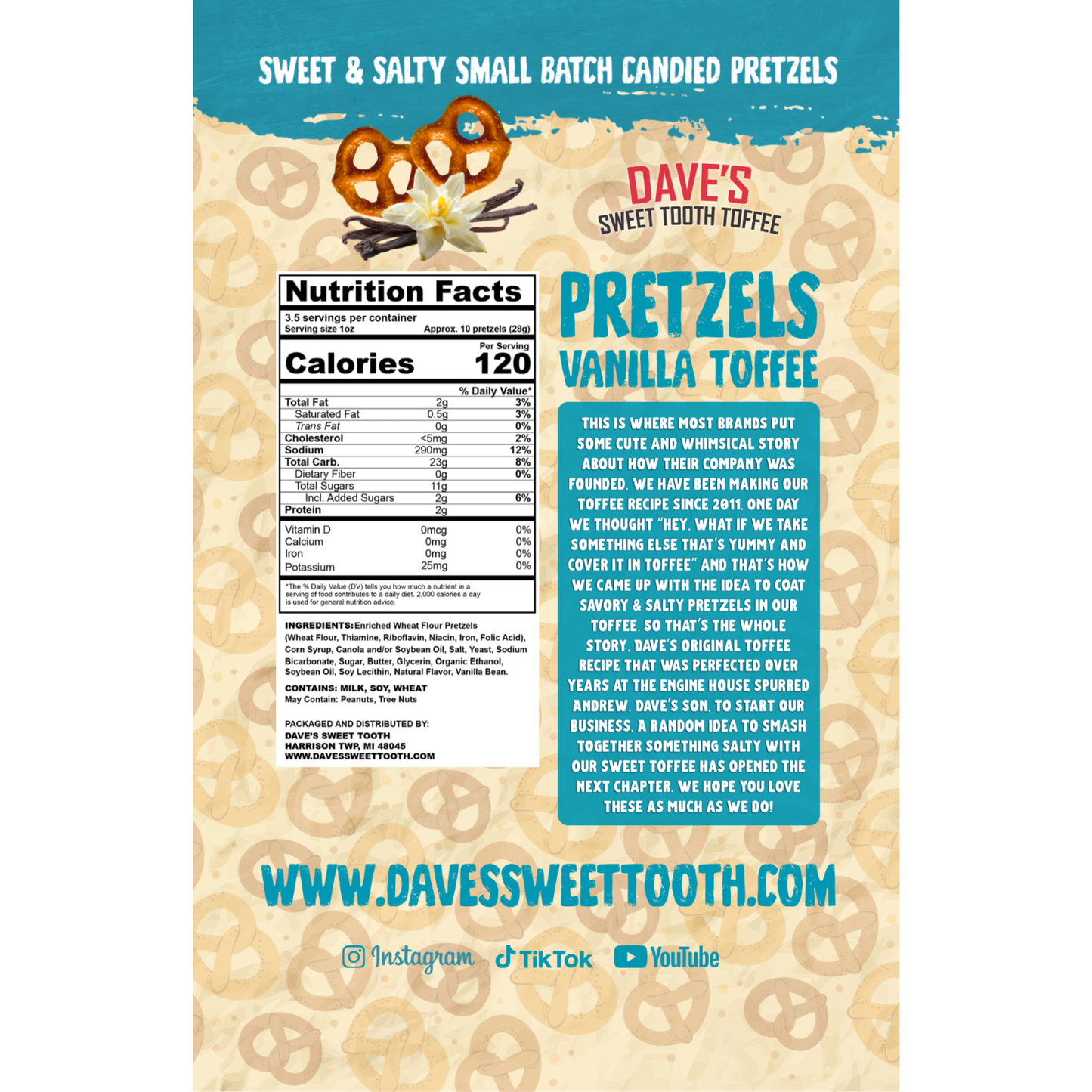 Dave's Sweet Tooth Chocolate Toffee - Vanilla Toffee Covered Pretzels