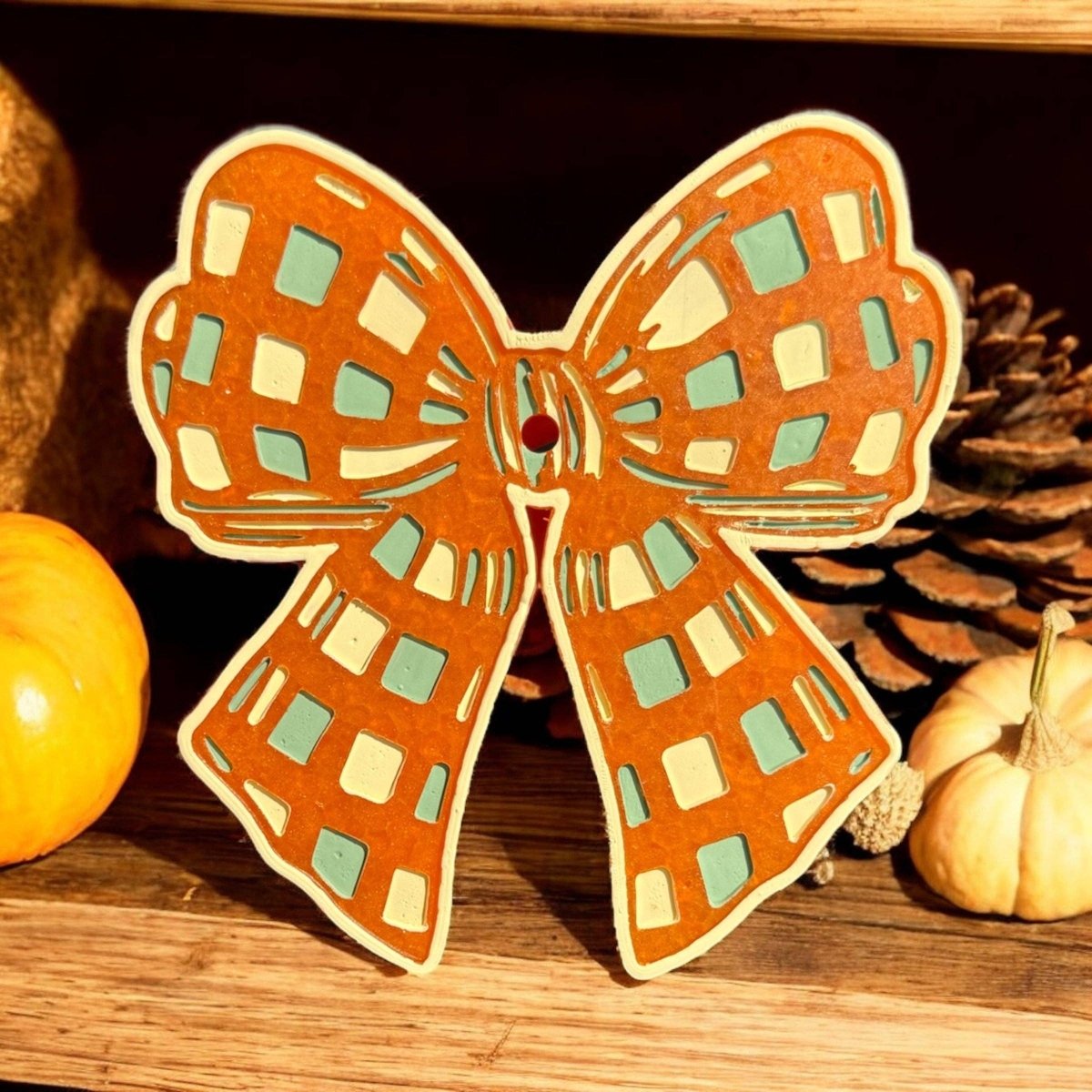 Checkered Fall Bow Freshie - Purses & Pearls