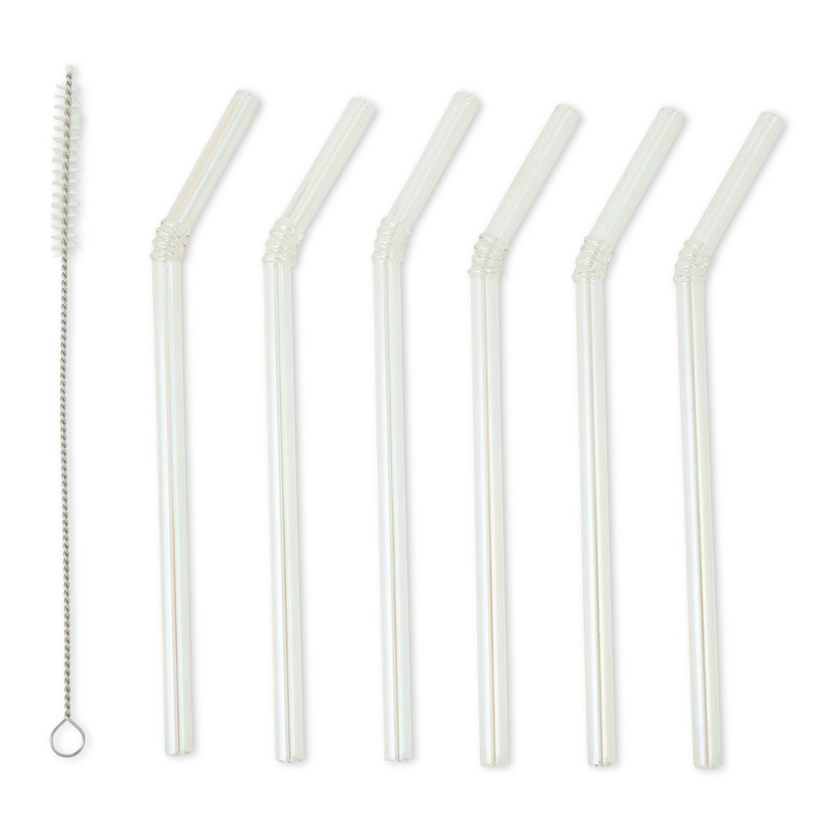 Core Home - 7pk Glass Straw Set - Curved Clear Irid. - Purses & Pearls