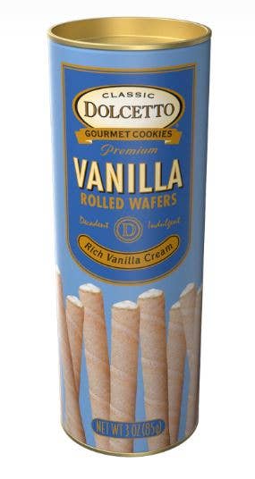 DOLCETTO VANILLA WAFER ROLLS (3 oz canister) - Purses & Pearls