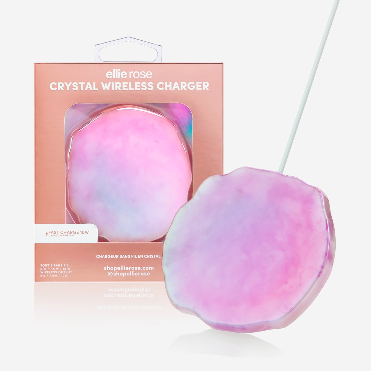 Ellie Rose - Wireless Charger - Rose Quartz Crystal Holographic - Purses & Pearls