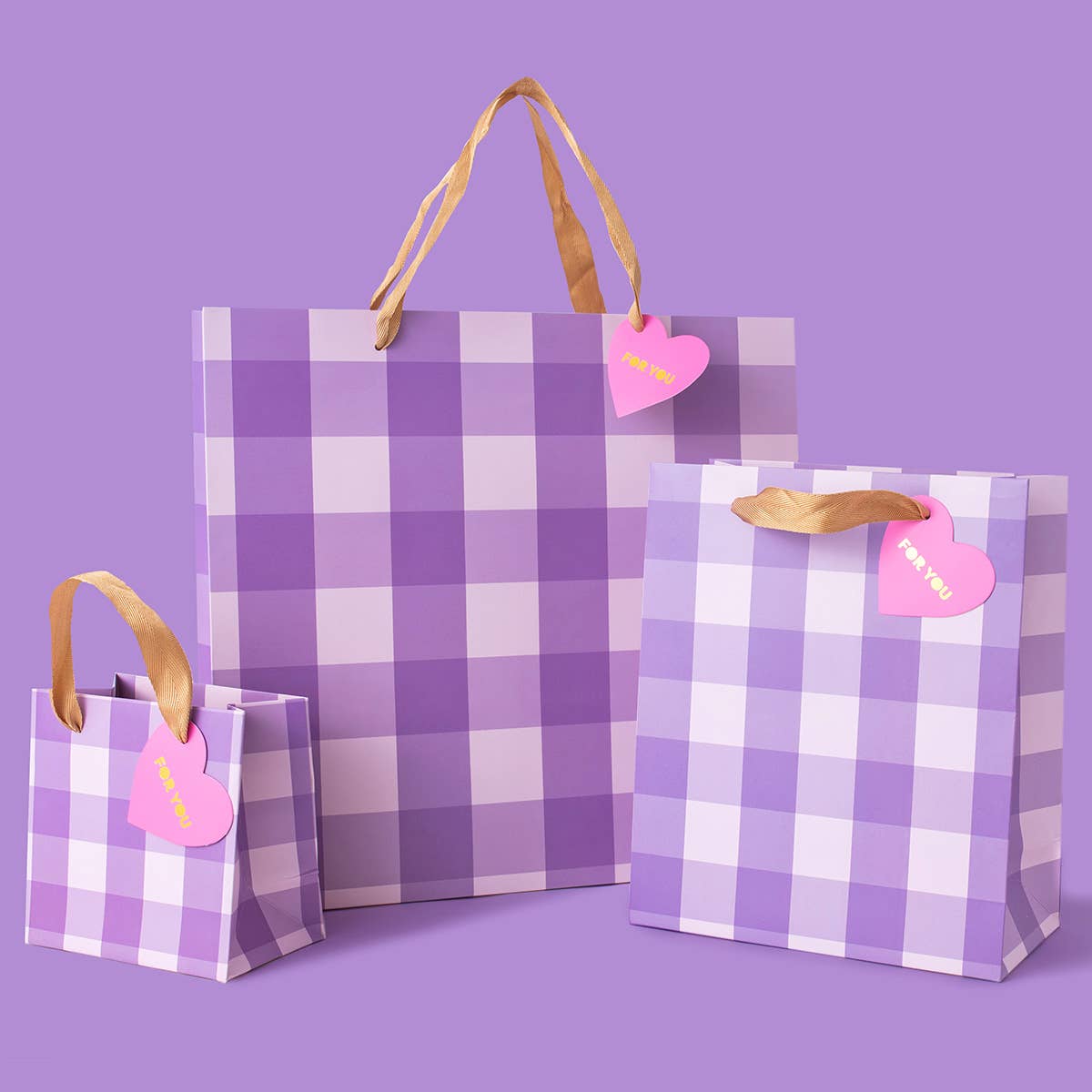 Gift Bags - Purple Gingham - Assorted Sizes to Choose From - Purses & Pearls