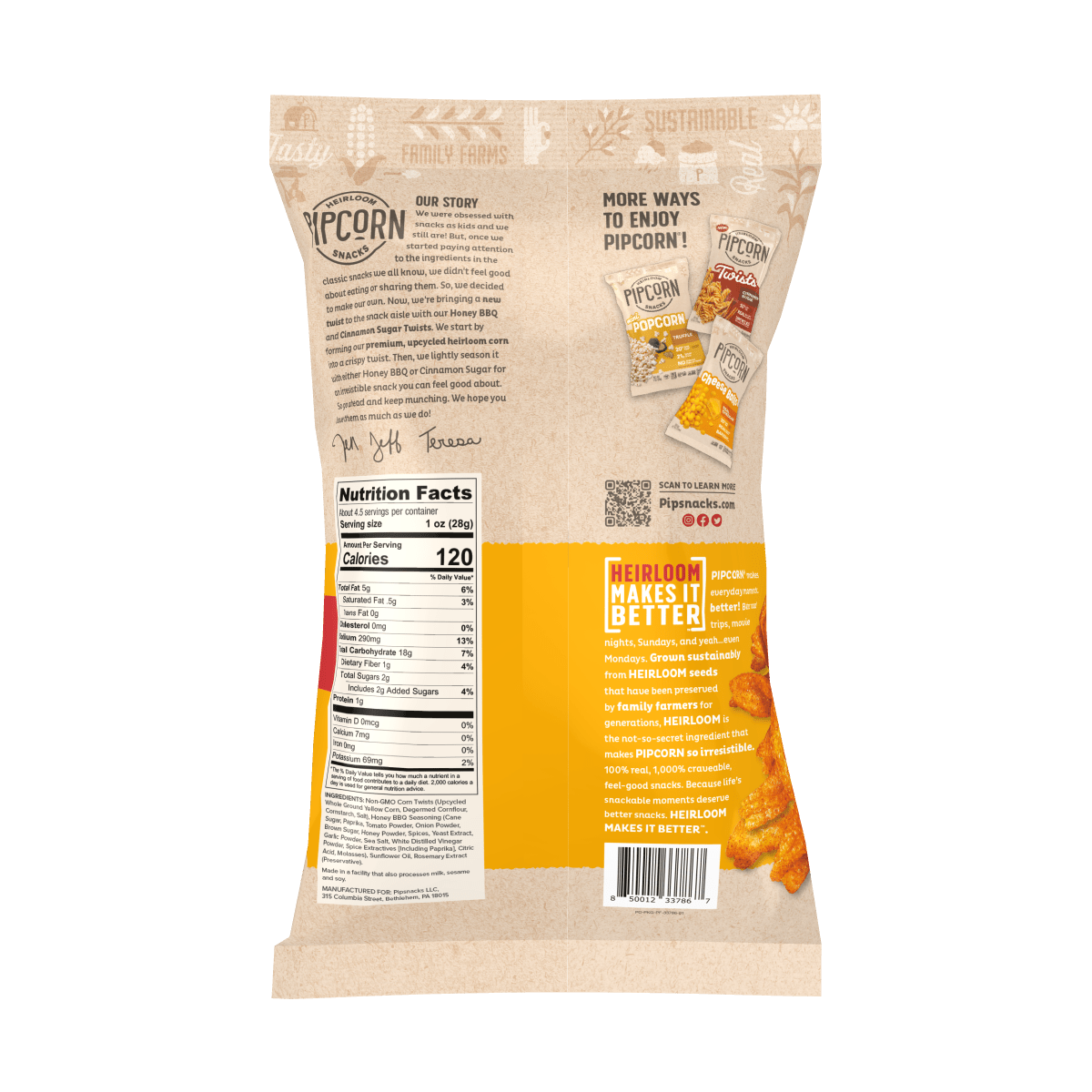Pipcorn - Honey BBQ Twists 4.5 Oz - Purses & Pearls
