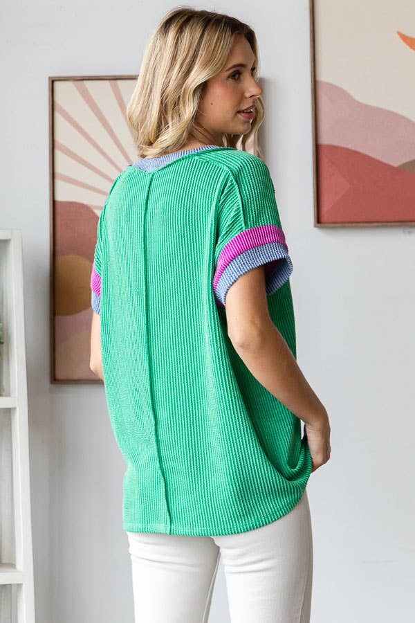 Ribbed Color Block Top - Purses & Pearls