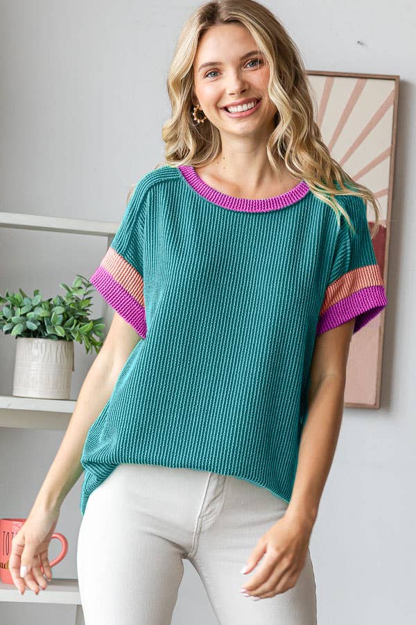 Ribbed Color Block Top - Purses & Pearls