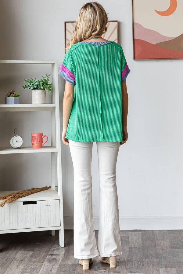 Ribbed Color Block Top - Purses & Pearls