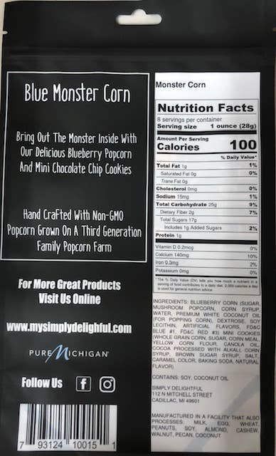 Simply Delightful - Blue Monster Popcorn 8 oz - Purses & Pearls