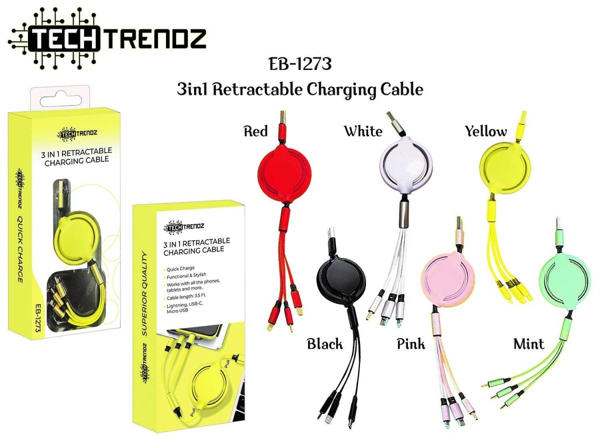 Tech Trendz - 3in1 Retractable Charging Cable - Purses & Pearls