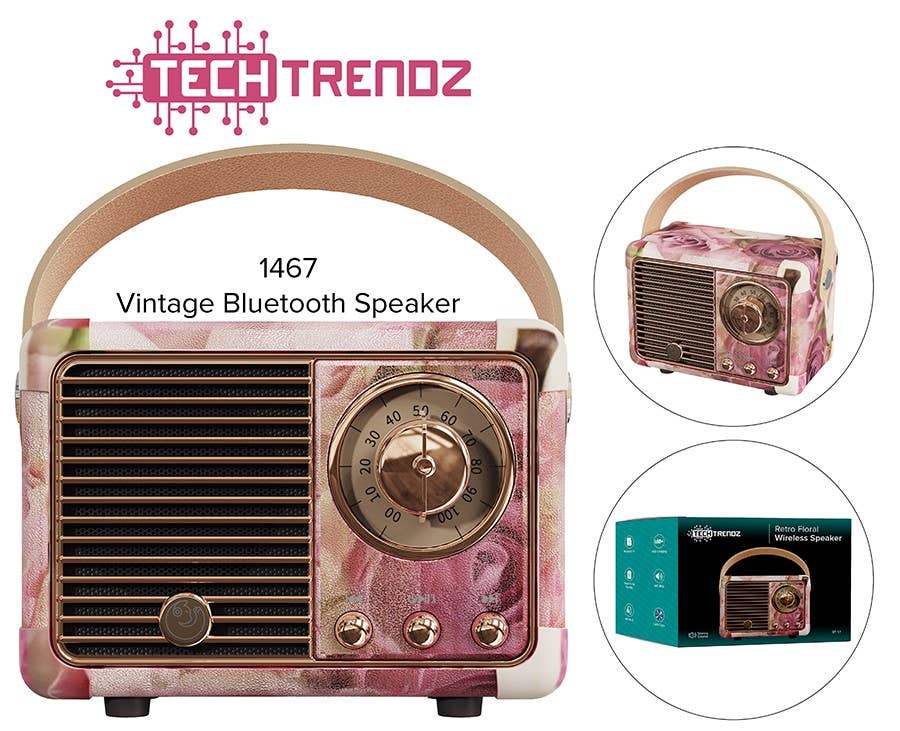 Tech Trendz - Retro Mini Wireless Speaker (Roses) - Purses & Pearls