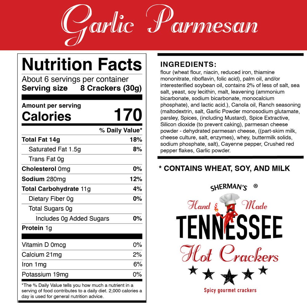 Tennessee Hot Crackers, Garlic Parmesan Flavor
