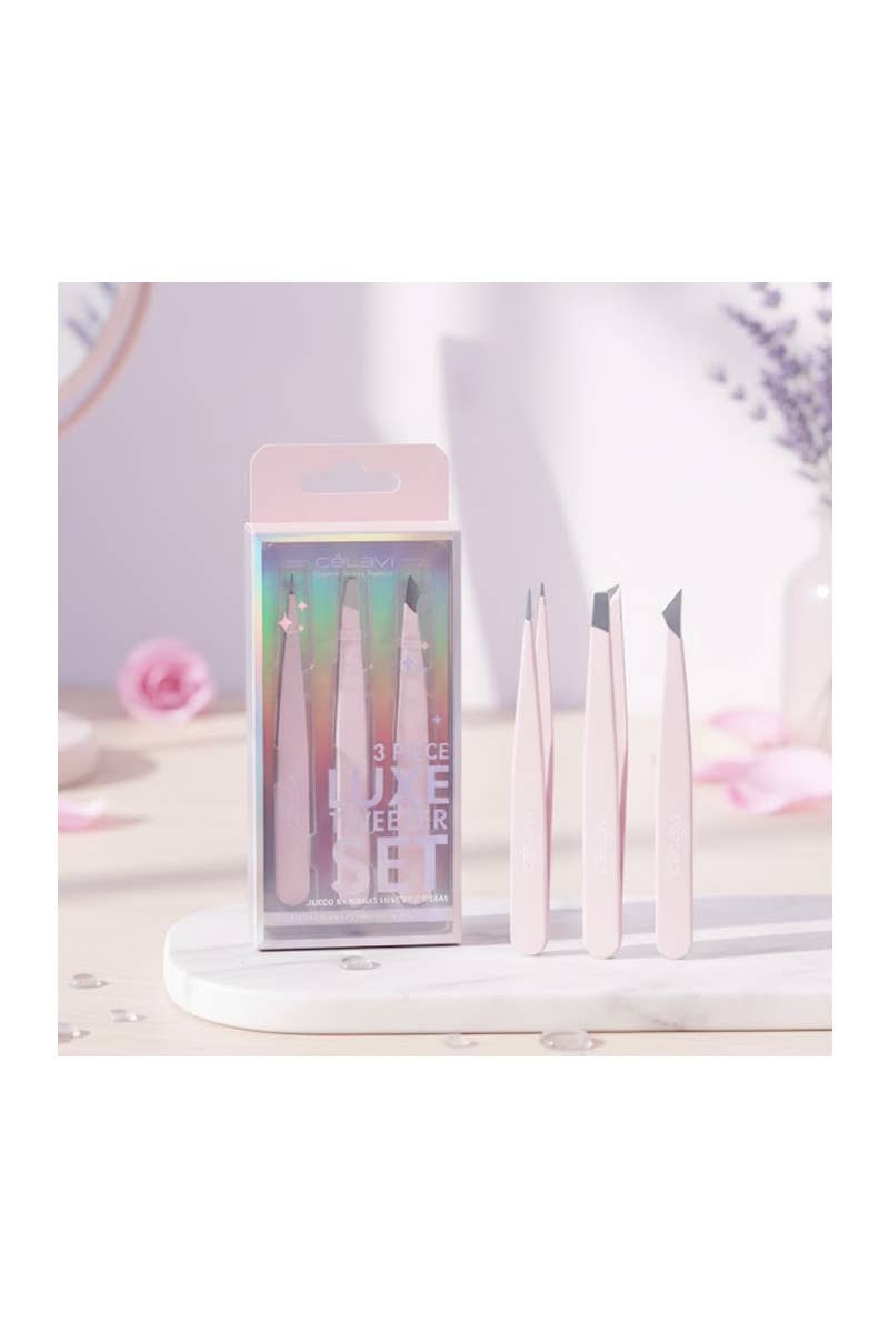 Celavi Pink 3 pcs Luxe Tweezer Set