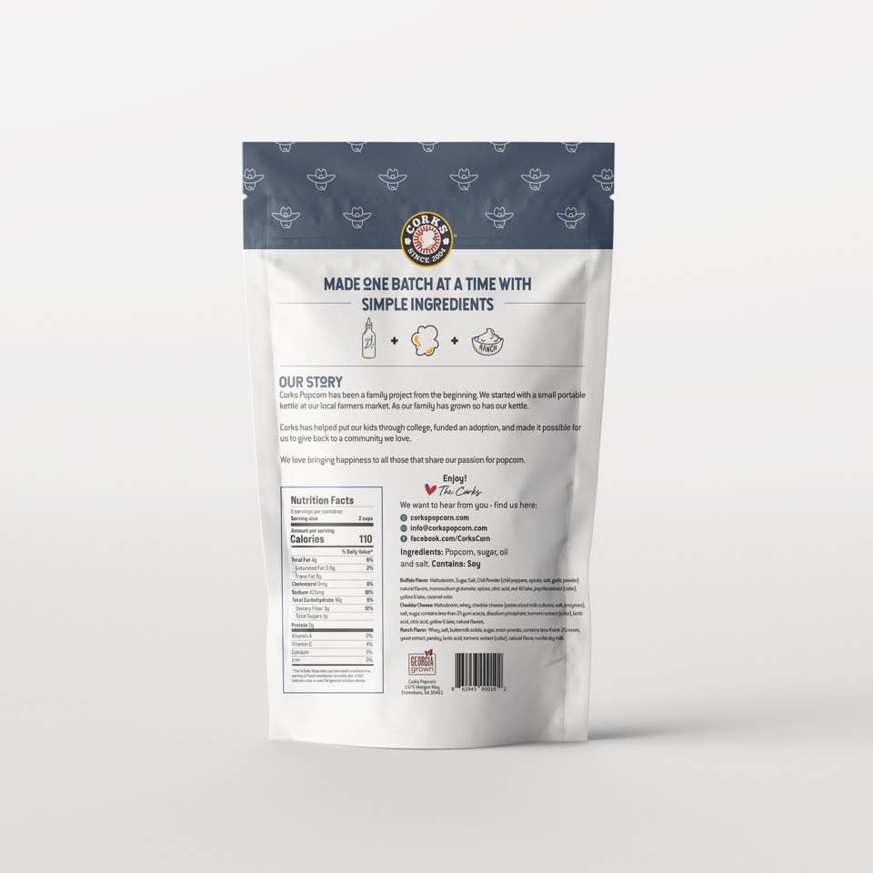 Corks Popcorn - Bold and Spicy Buffalo Ranch Popcorn - 3.0oz