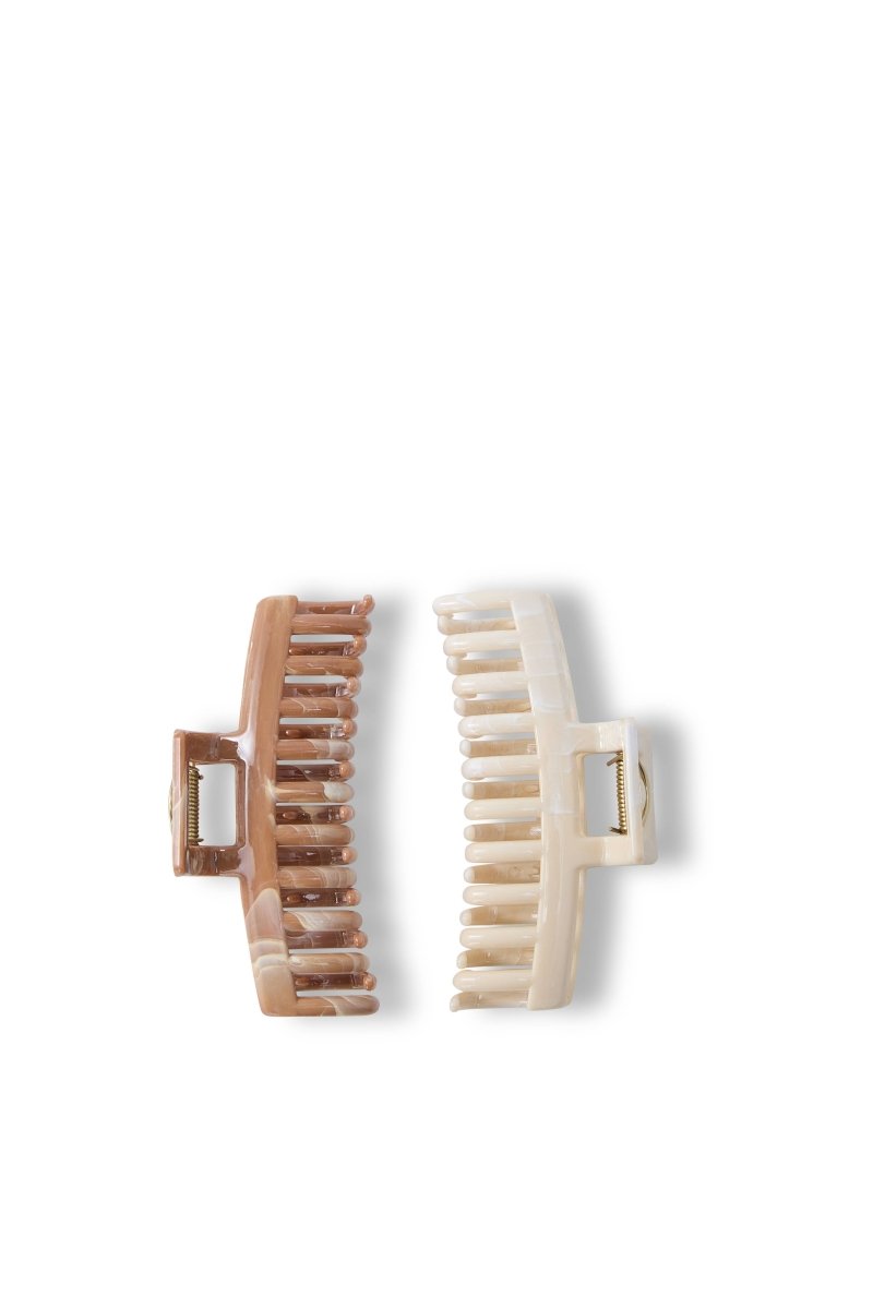 2 PC Wide Grip Claw Clip - Stone/Beige - Purses & Pearls