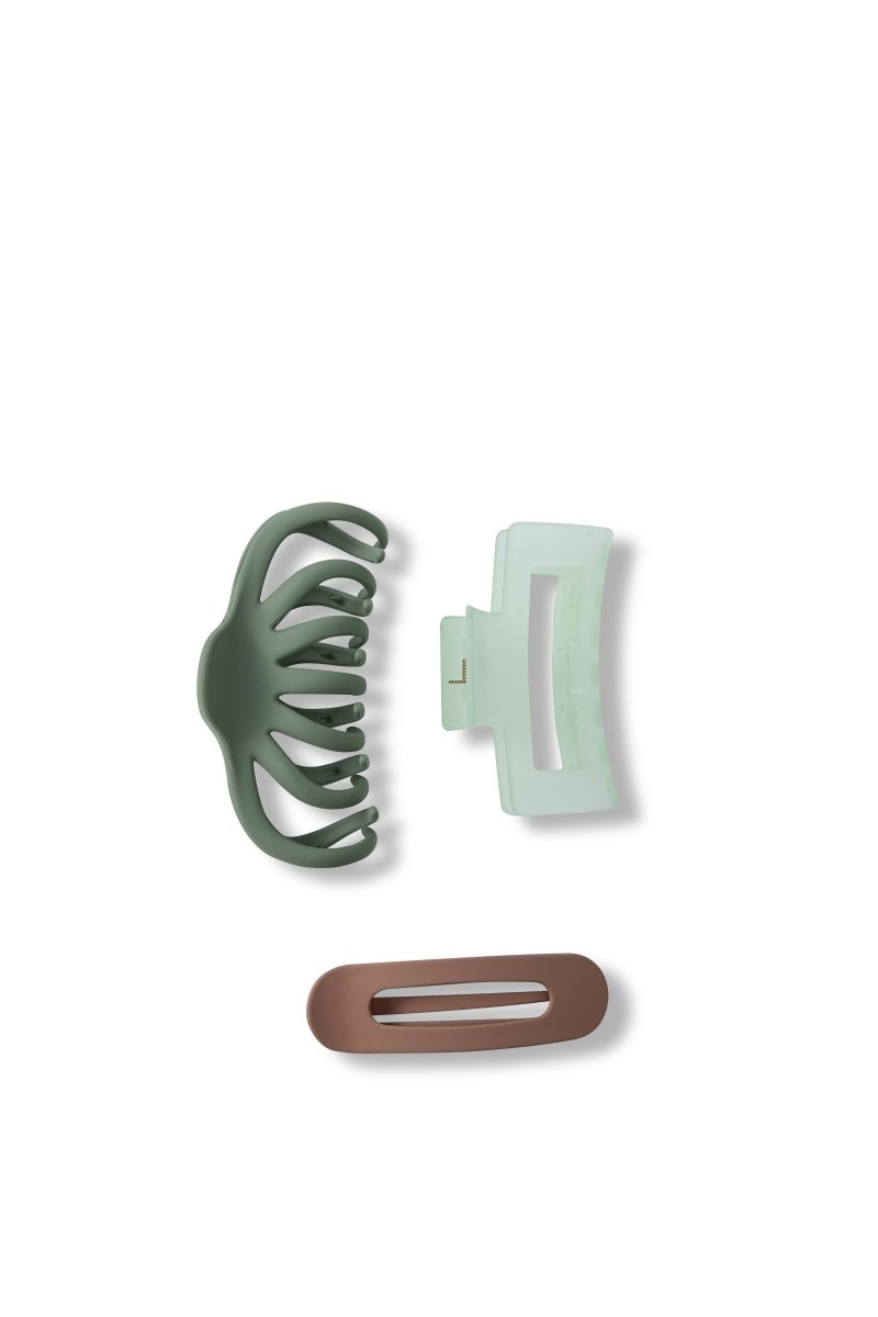 3 Claw Matte Assorted Size Pack - Eucalyptus/Taupe - Purses & Pearls