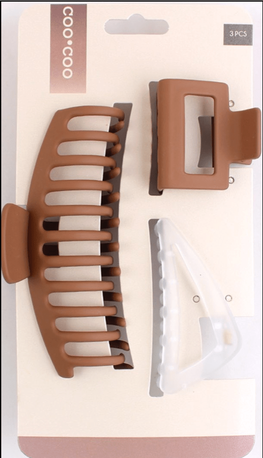 3 Claw Matte Assorted Size Pack - Pecan - Purses & Pearls