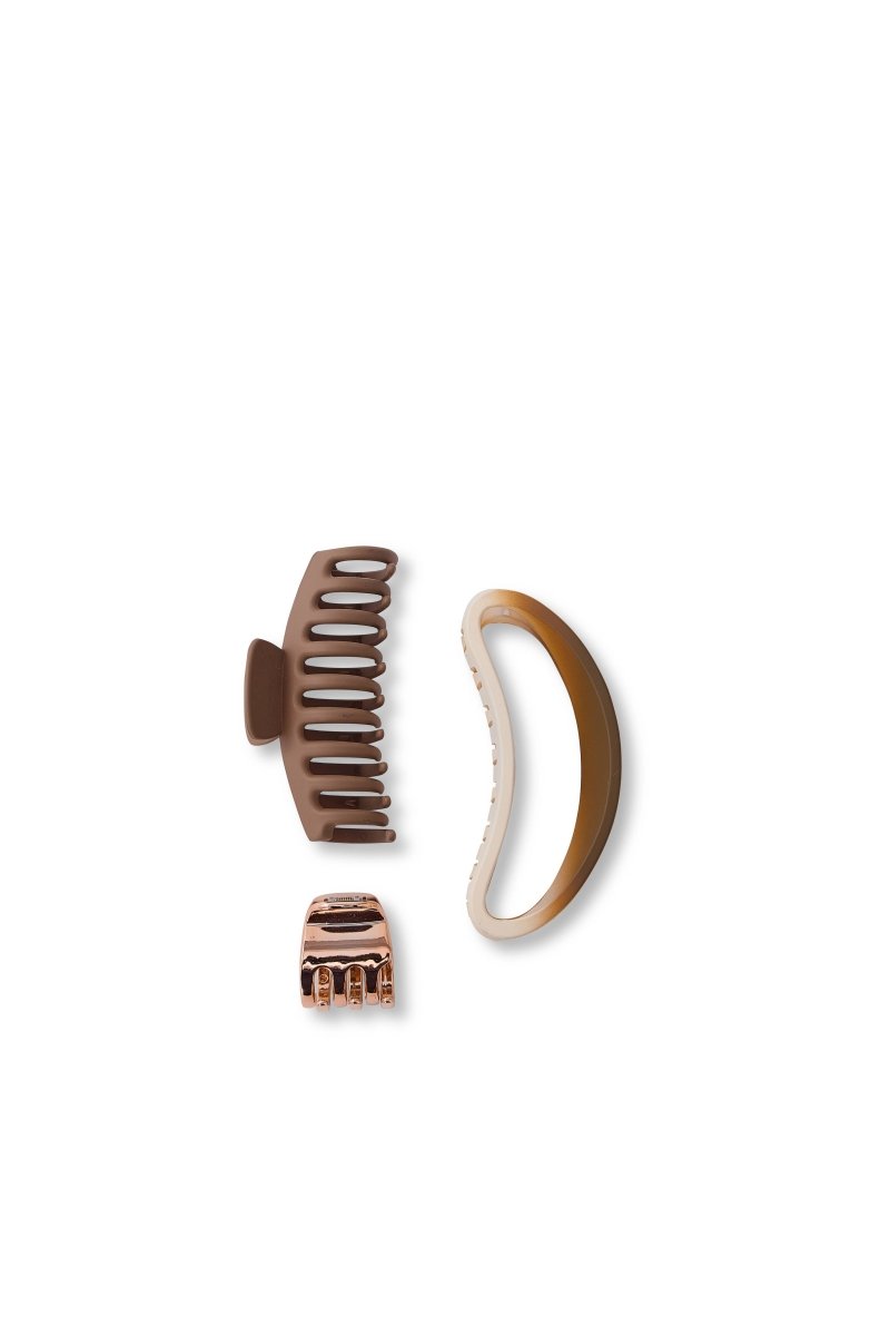 3 PC 'Chic' Trio Hair Claw Set - Cappuccino - Purses & Pearls