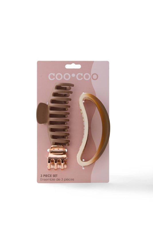 3 PC 'Chic' Trio Hair Claw Set - Cappuccino - Purses & Pearls