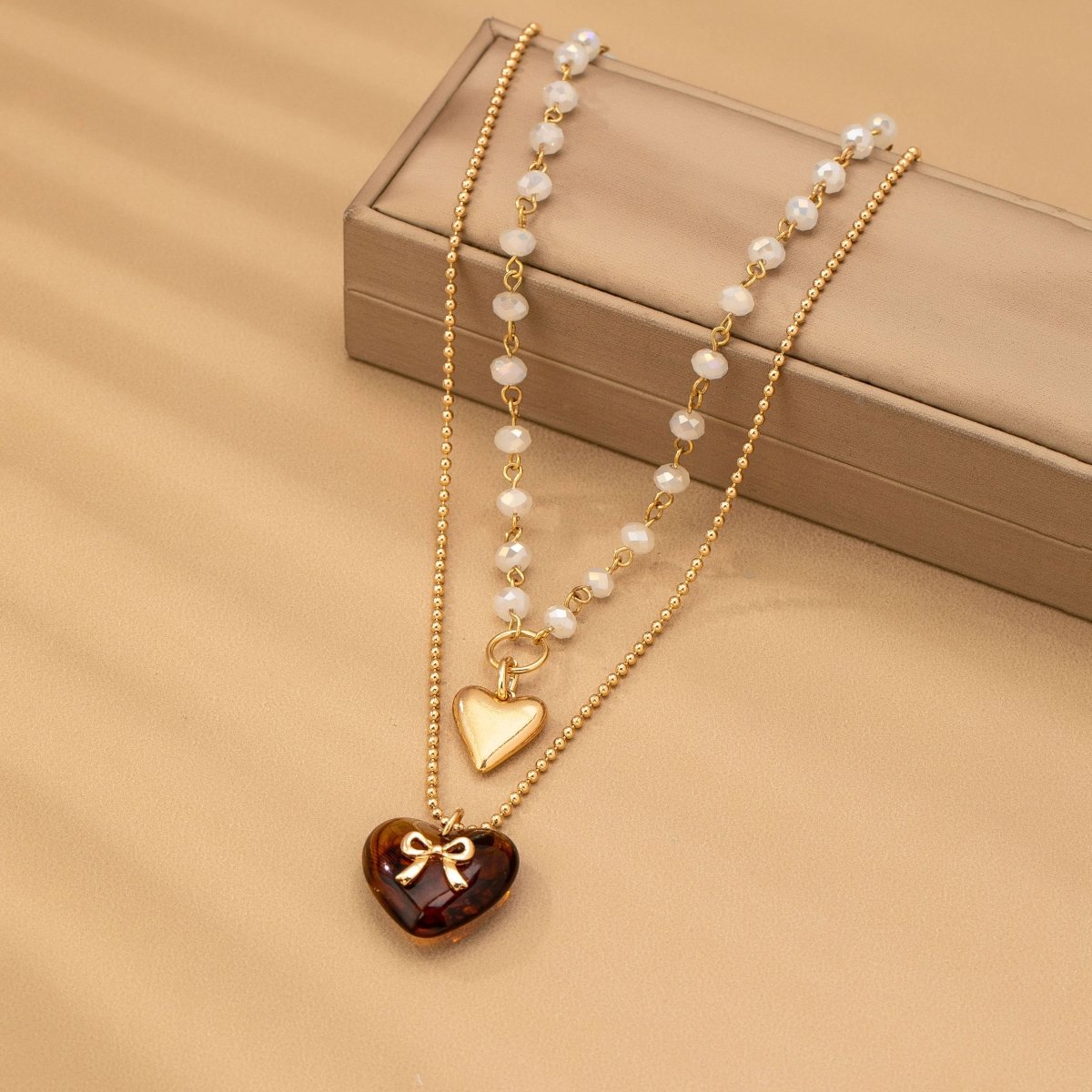 4 MULTI LAYER DOUBLE HEART CHARM NECKLACE - Purses & Pearls