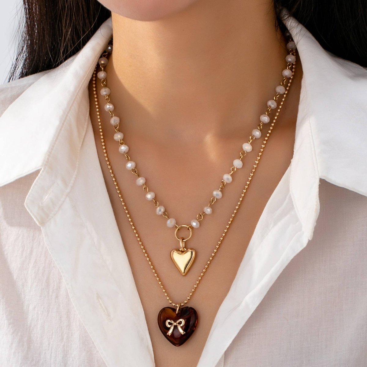 4 MULTI LAYER DOUBLE HEART CHARM NECKLACE - Purses & Pearls
