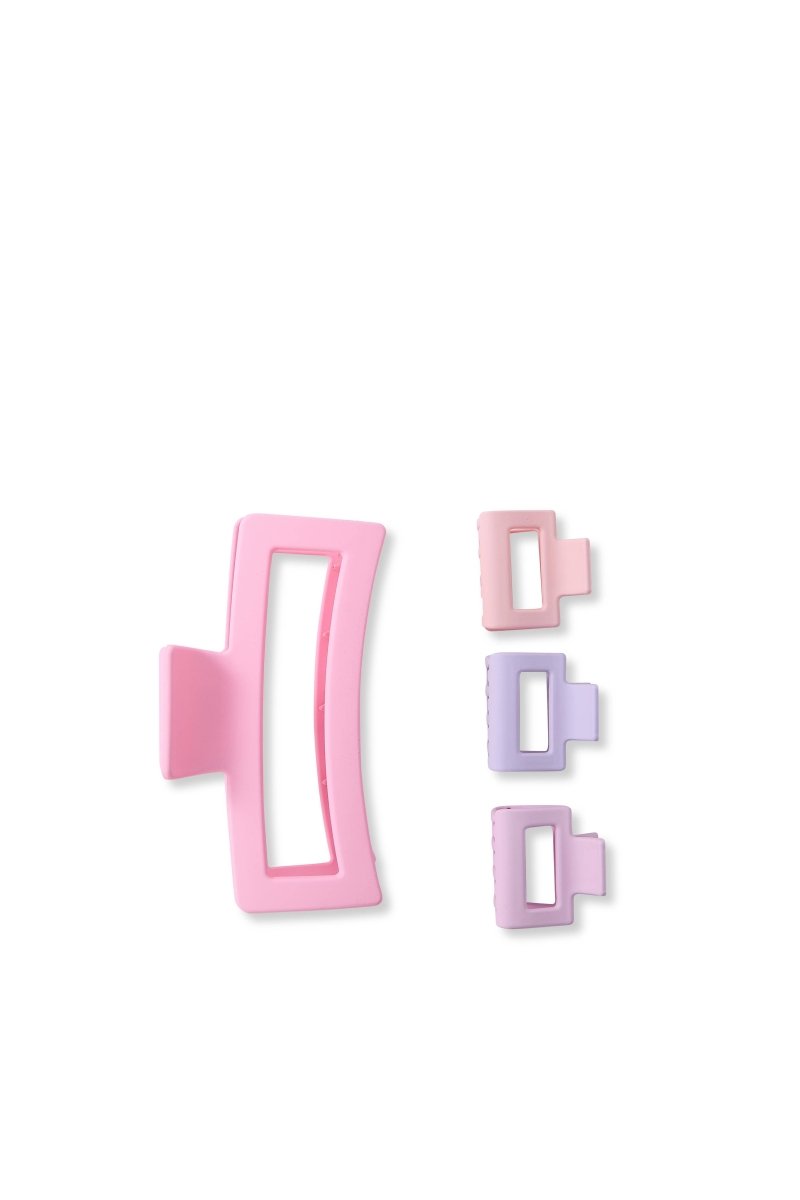 4 PC Assorted Size Square Matte Claw - Petal Pink - Purses & Pearls