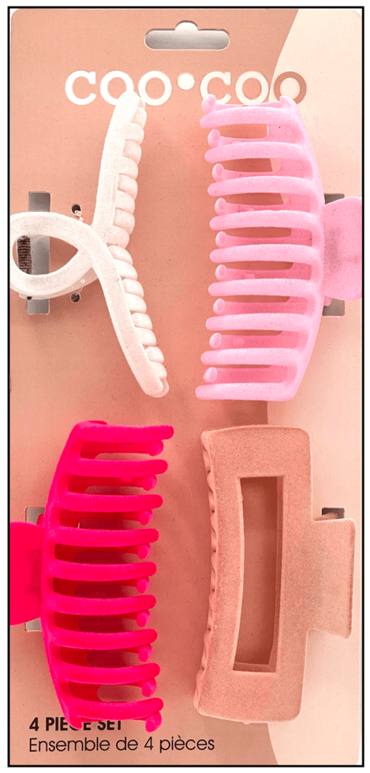 4 PC Assorted Velour Claw's - Bubblegum - Purses & Pearls