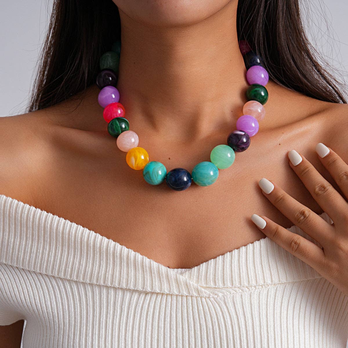 Acrylic Ombré Beaded Statement Necklace