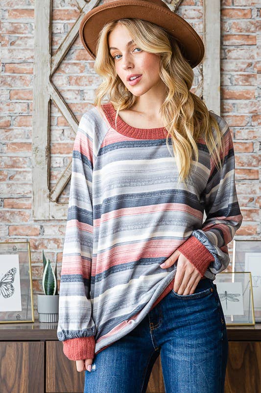 #52 Stripe Top in Charcoal Multi - Purses & Pearls