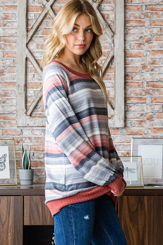 #52 Stripe Top in Charcoal Multi - Purses & Pearls
