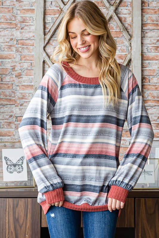 #52 Stripe Top in Charcoal Multi - Purses & Pearls