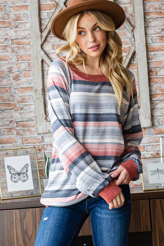 #52 Stripe Top in Charcoal Multi - Purses & Pearls