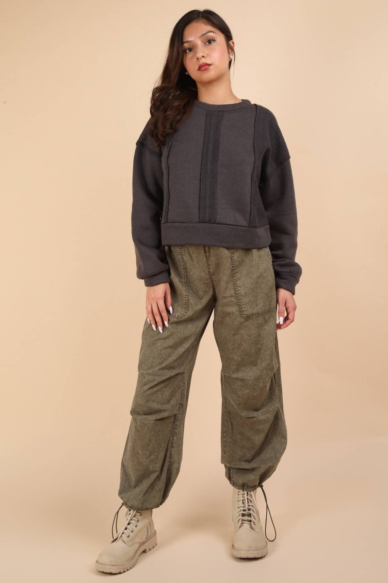 #61 - #64 Cable Contrast Detail Oversized Knit Crop Top - Purses & Pearls