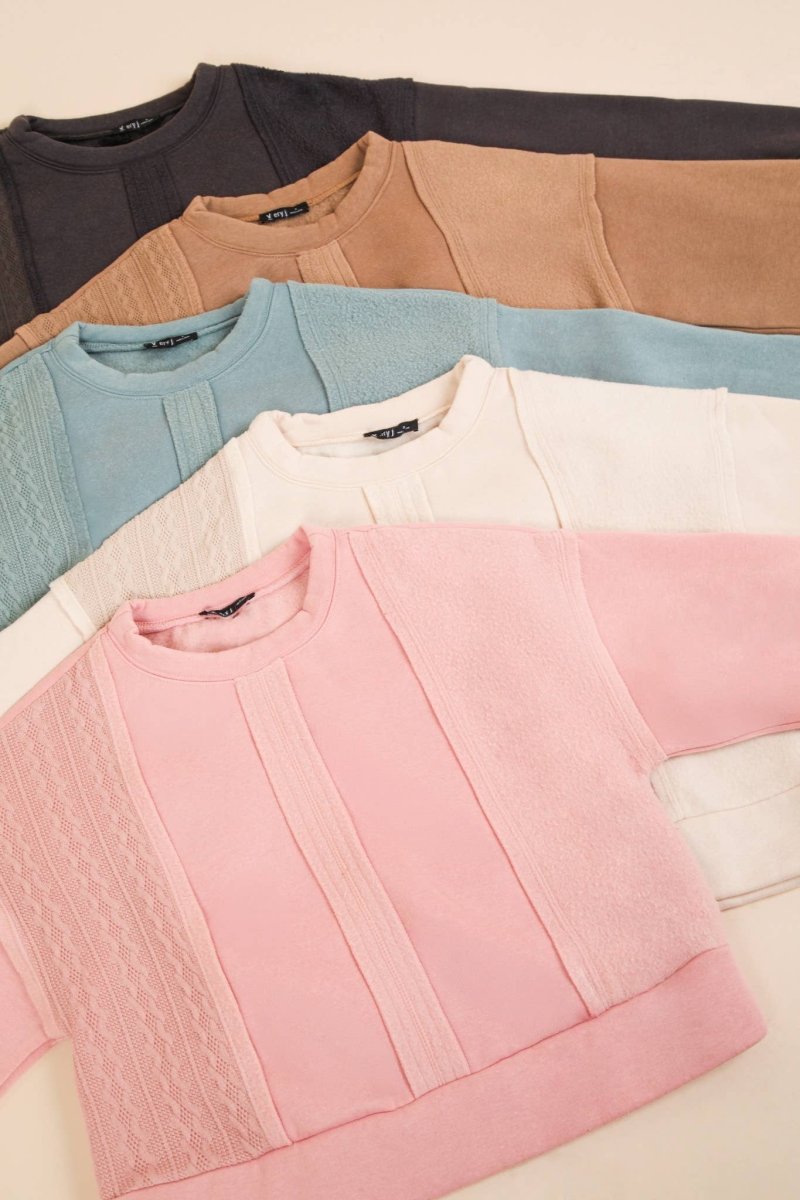 #61 - #64 Cable Contrast Detail Oversized Knit Crop Top - Purses & Pearls