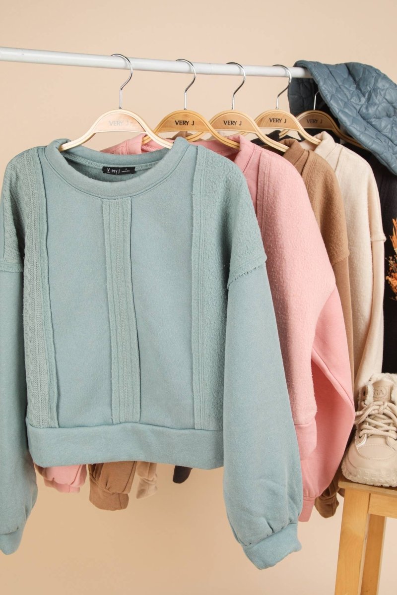 #61 - #64 Cable Contrast Detail Oversized Knit Crop Top - Purses & Pearls