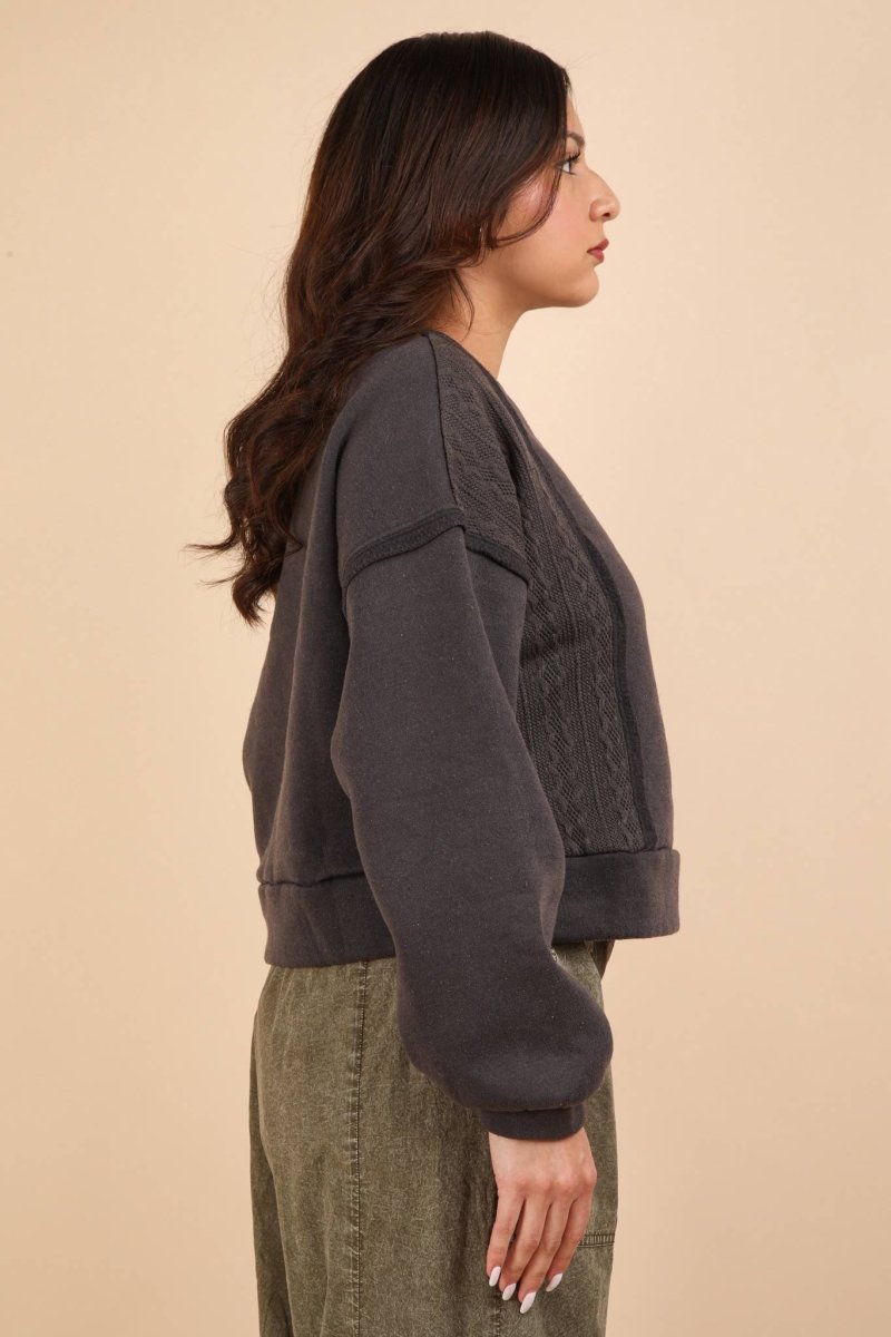 #61 - #64 Cable Contrast Detail Oversized Knit Crop Top - Purses & Pearls
