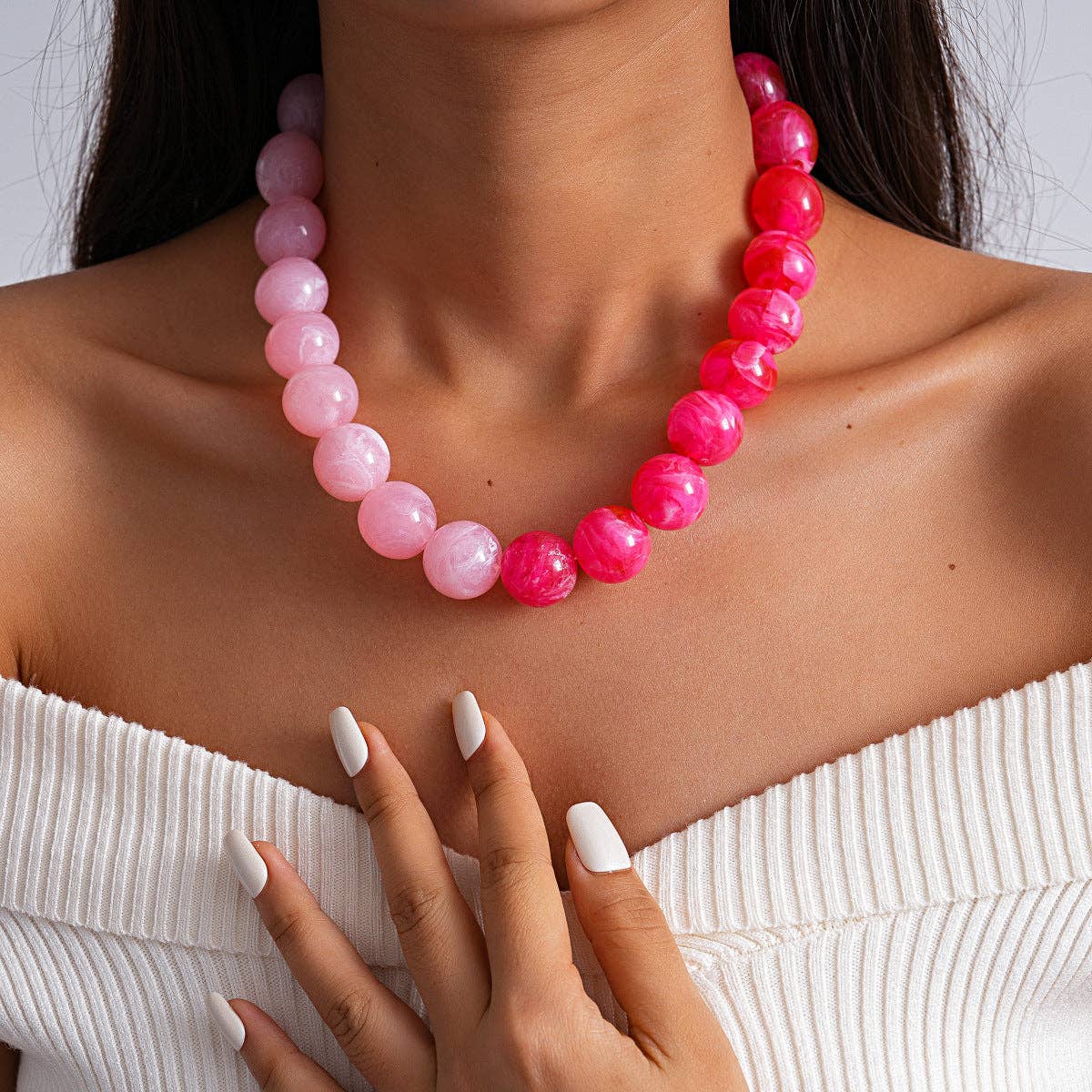 Acrylic Ombré Beaded Statement Necklace