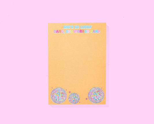 Taylor Elliott Designs - Notepad w/ Magnet - Disco Ball - "...She Worked Hard" -Katie