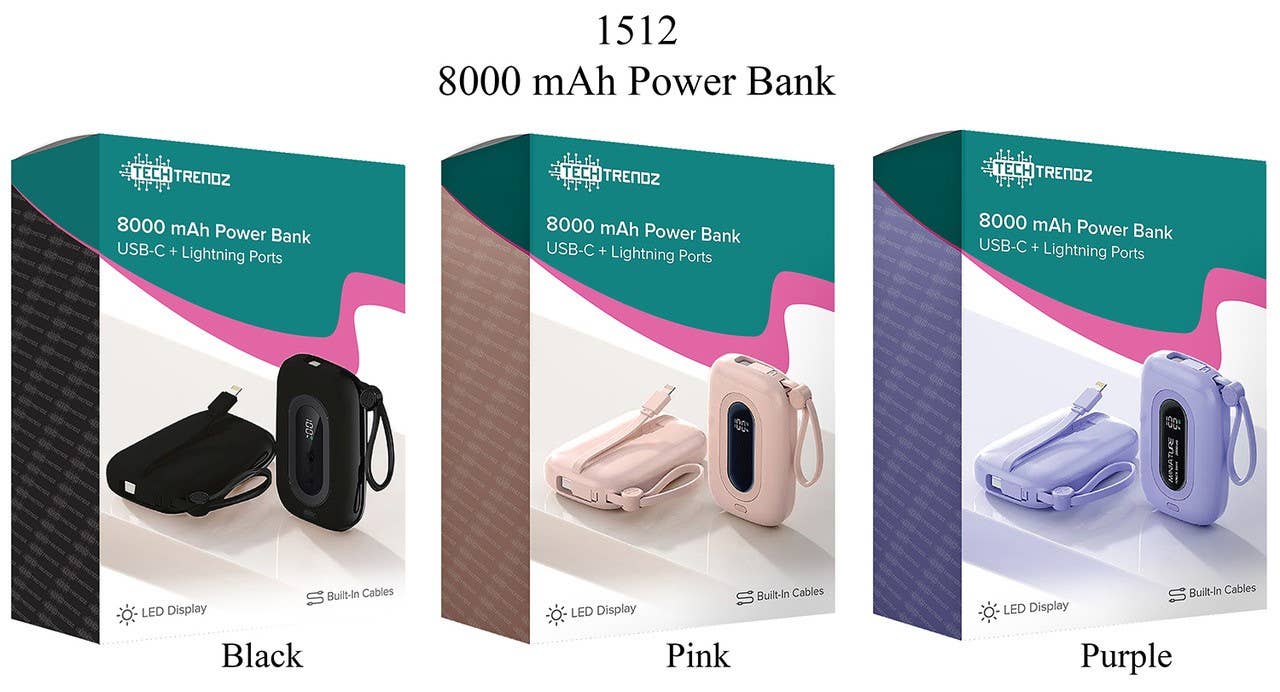 Tech Trendz - 8000 mAh Power Bank w/Cables