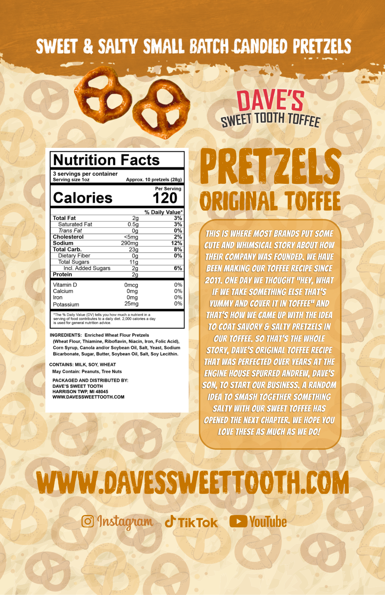 Dave's Sweet Tooth Chocolate Toffee - Original Toffee Covered Pretzels