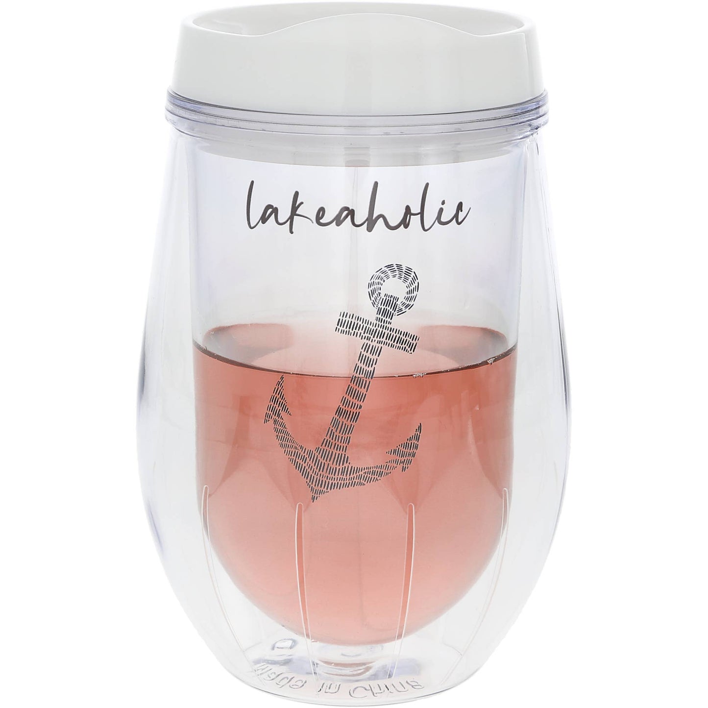 Lakeaholic - 12 oz Acrylic Stemless Wine Glass with Lid