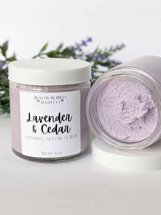 Beachy Bubbles Bath Co - Lavender & Cedar Foaming Sugar Scrub - Purses & Pearls