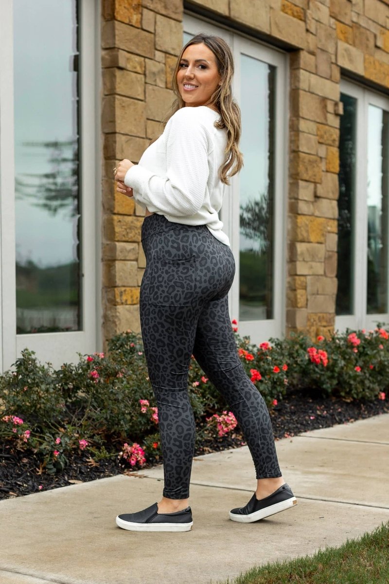 Black Leopard Luxe Leggings with Pocket - Purses & Pearls