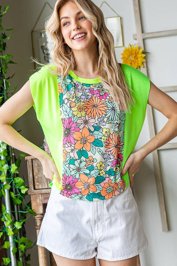 Bold Retro Floral Color Block Sleeveless Top - Purses & Pearls