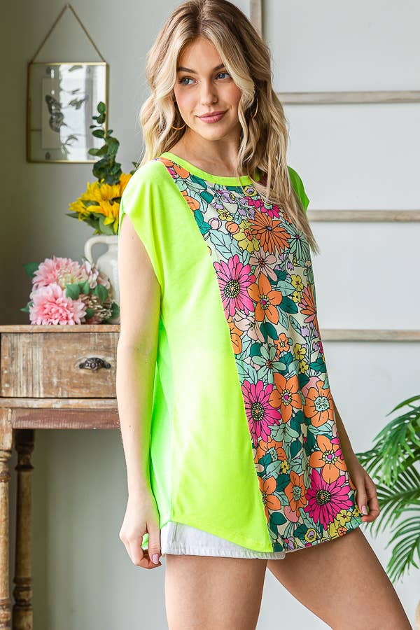 Bold Retro Floral Color Block Sleeveless Top - Purses & Pearls