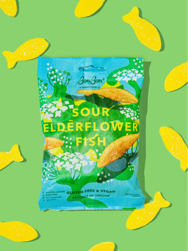 BonBon - A Swedish Candy Co - Sour Elderflower Fish - Swedish Candy 5.2oz (150g) - Purses & Pearls