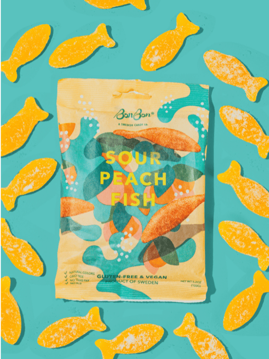 BonBon - A Swedish Candy Co - Sour Peach Fish - Swedish Candy 5.2oz (150g) - Purses & Pearls