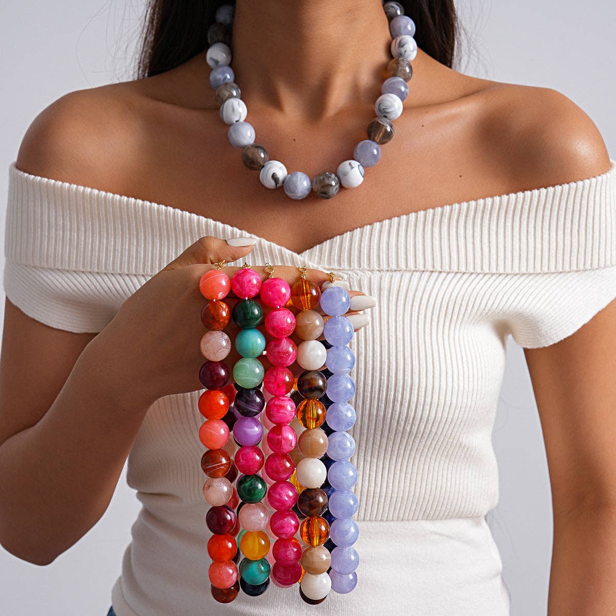 Acrylic Ombré Beaded Statement Necklace