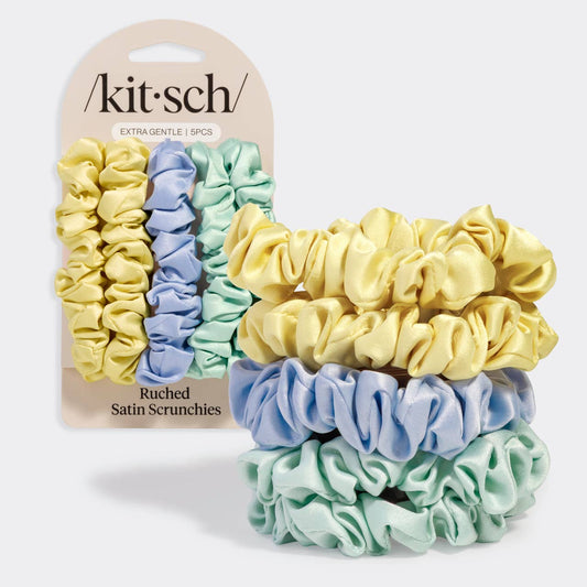 KITSCH - Ruched Satin Scrunchies 5pc Set - Multi-color